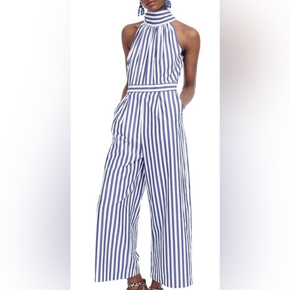 J crew halter blue and white striped jumpsuit - never worn with tags size 2 !